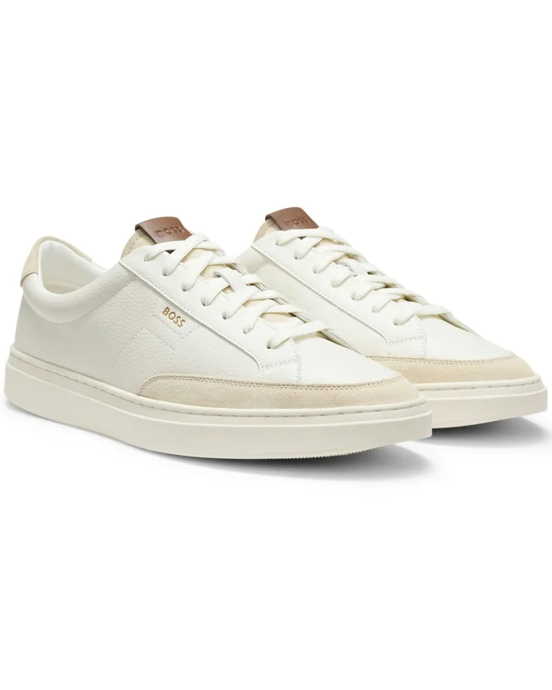 HUGO BOSS Sneaker Kieran Tenn aus Nappaleder mit Veloursakzenten in Weiß