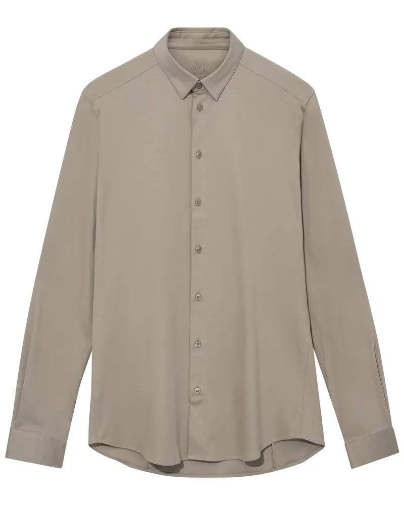 Mos Mosh Unifarbenes Jerseyhemd Marco mit Under-Button-Down-Kragen in Kreide