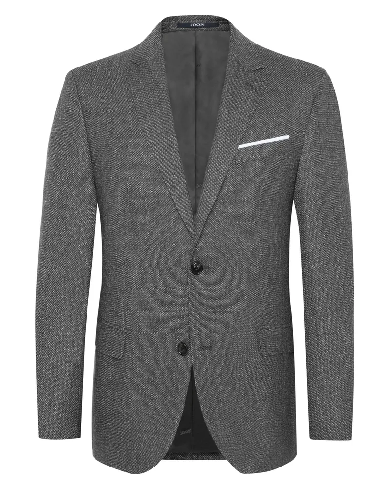 JOOP! Einreihiges Sakko mit Struktur aus einem Wolle-Leinen-Mix, Slim in Schwarz