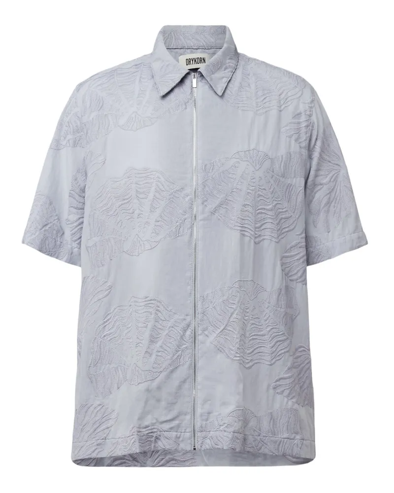 Drykorn Kurzarmhemd mit floraler Struktur und Zip, Regular Fit in Silber