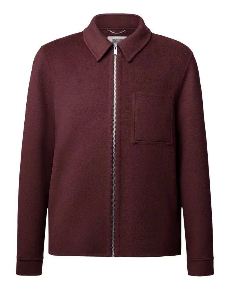 Drykorn Flanell-Overshirt aus einem Woll-Mix mit Taschen in Bordeaux