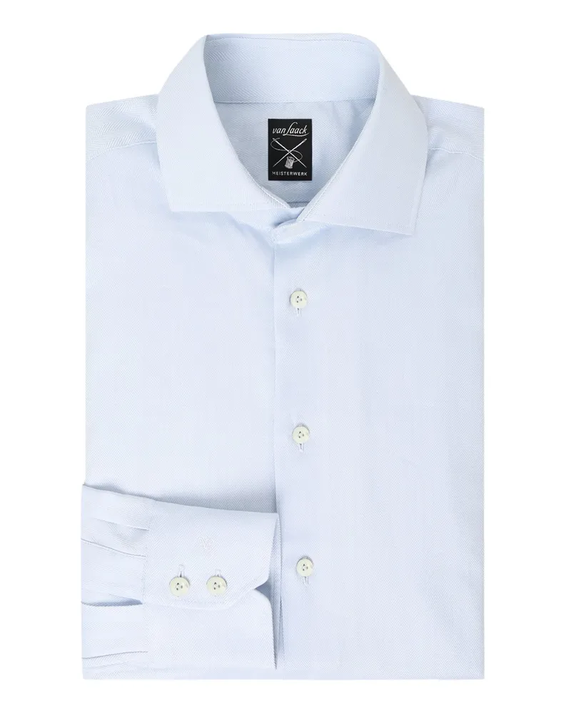 van Laack Unifarbenes Twill-Hemd mit Haifischkragen, Tailor Fit in Hellblau