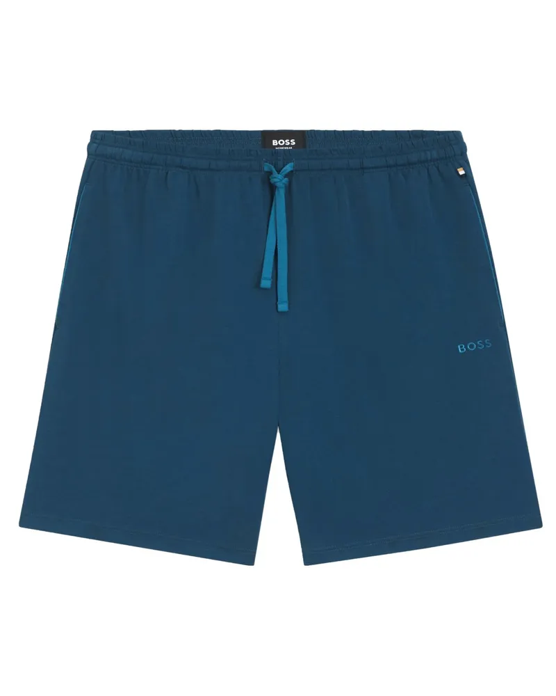 HUGO BOSS Homewear Jersey-Shorts mit Label-Schriftzug in Blau