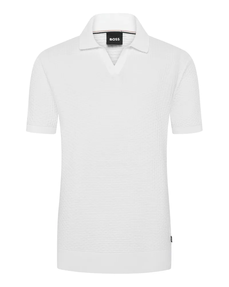 HUGO BOSS Poloshirt in Flechtstruktur mit Variokragen in Weiß