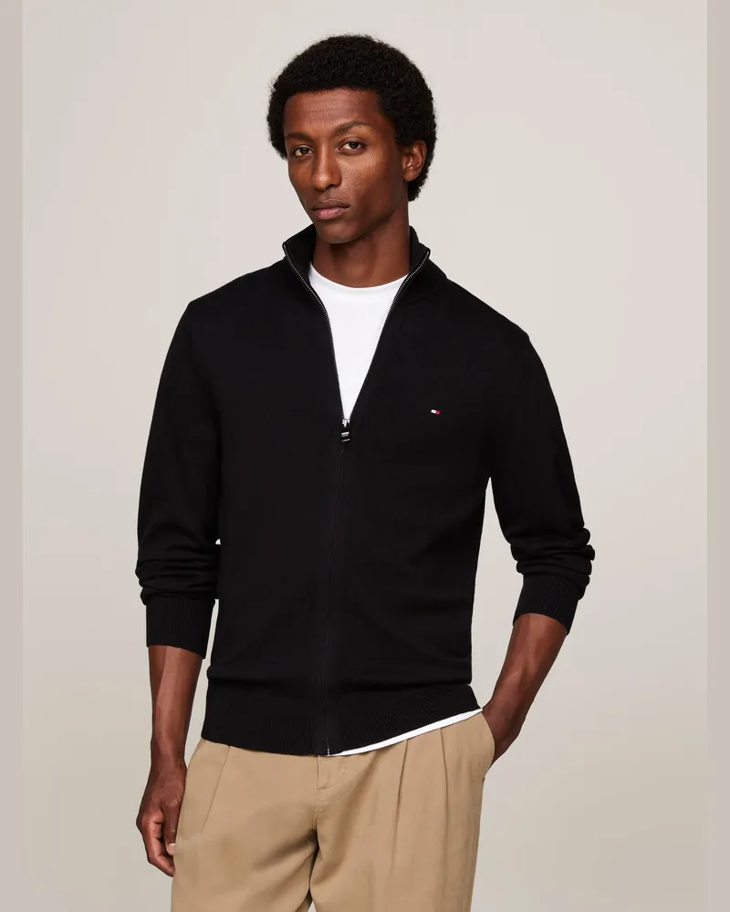 Tommy Hilfiger Leichte Strickjacke mit Kaschmir und Zip in Schwarz