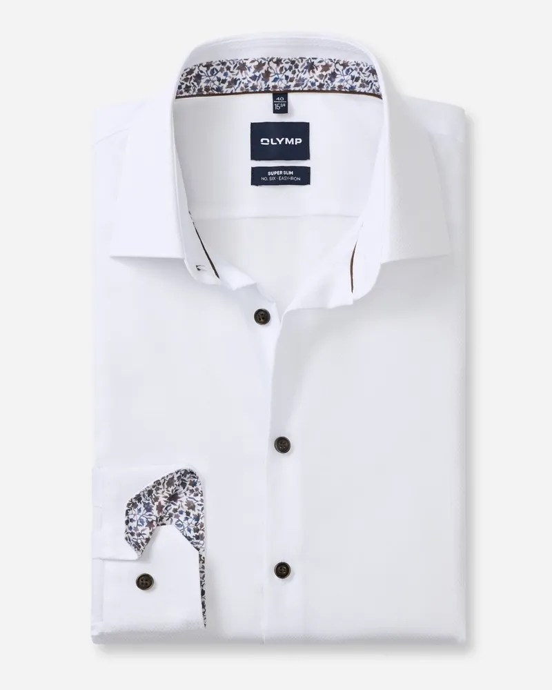 Olymp No. Six, Super Slim FIt, Extralanges Hemd mit Stretch und Struktur in Weiß