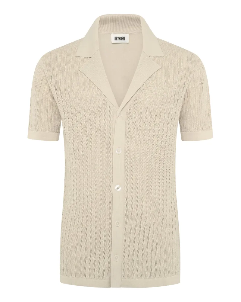 Drykorn Strick-Kurzarmhemd Ray mit Bowling-Kragen in Beige