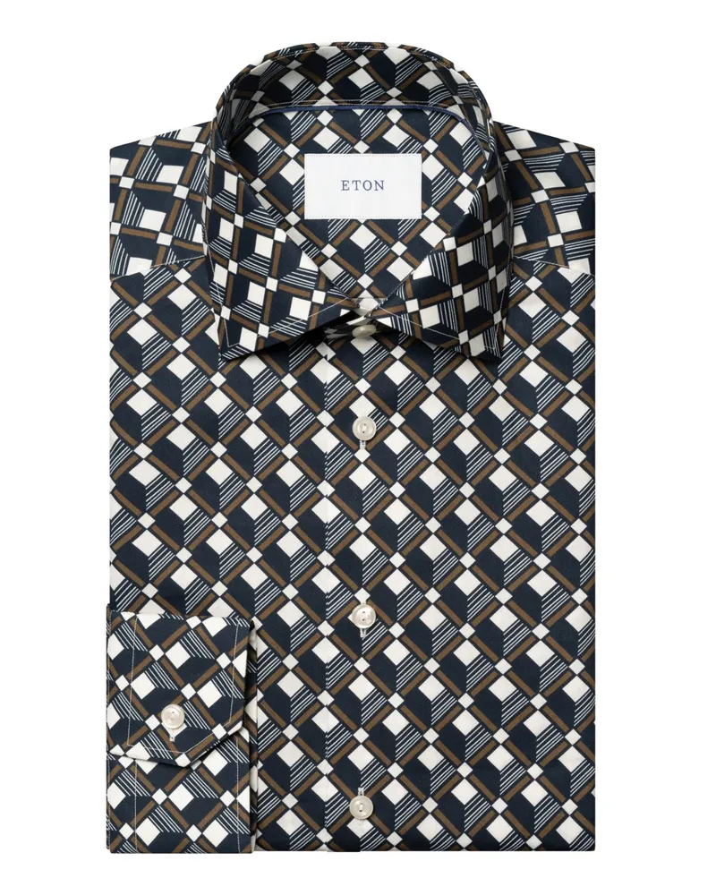 Eton Vollzwirn-Hemd aus Bio-Baumwolle mit Print, Contemporary Fit in Marine
