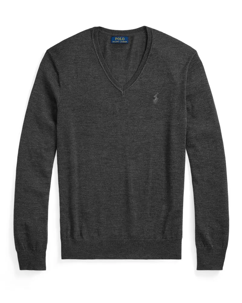 Ralph Lauren Leichter Pullover aus waschbarer Merinowolle mit V-Ausschnitt in Anthrazit