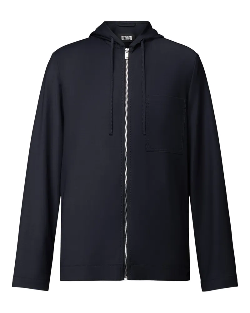 Drykorn Leichter Kapuzenblouson aus recyceltem Material und Wolle in Marine