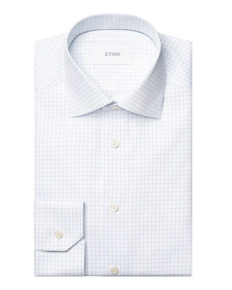 Eton Vollzwirnhemd aus Bio-Baumwolle mit Karo, Contemporary Fit in Hellblau