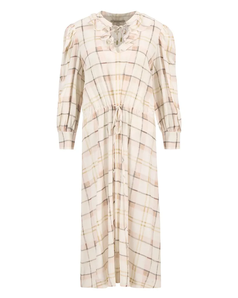Barbour Leichtes Damenkleid Asker mit Tartan-Print und Taillenbändern in Beige