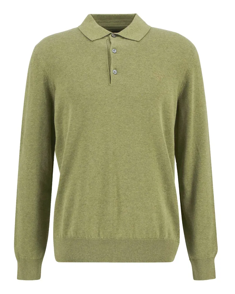 Barbour Langarm Strick-Poloshirt aus Pima-Baumwolle mit kleiner Logo-Stickerei in Grün