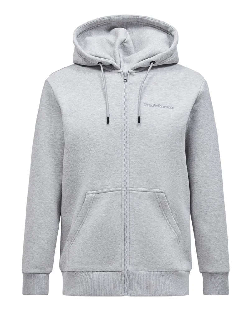 Peak Performance Sweatjacke mit Label-Schriftzug und Kapuze in Hellgrau