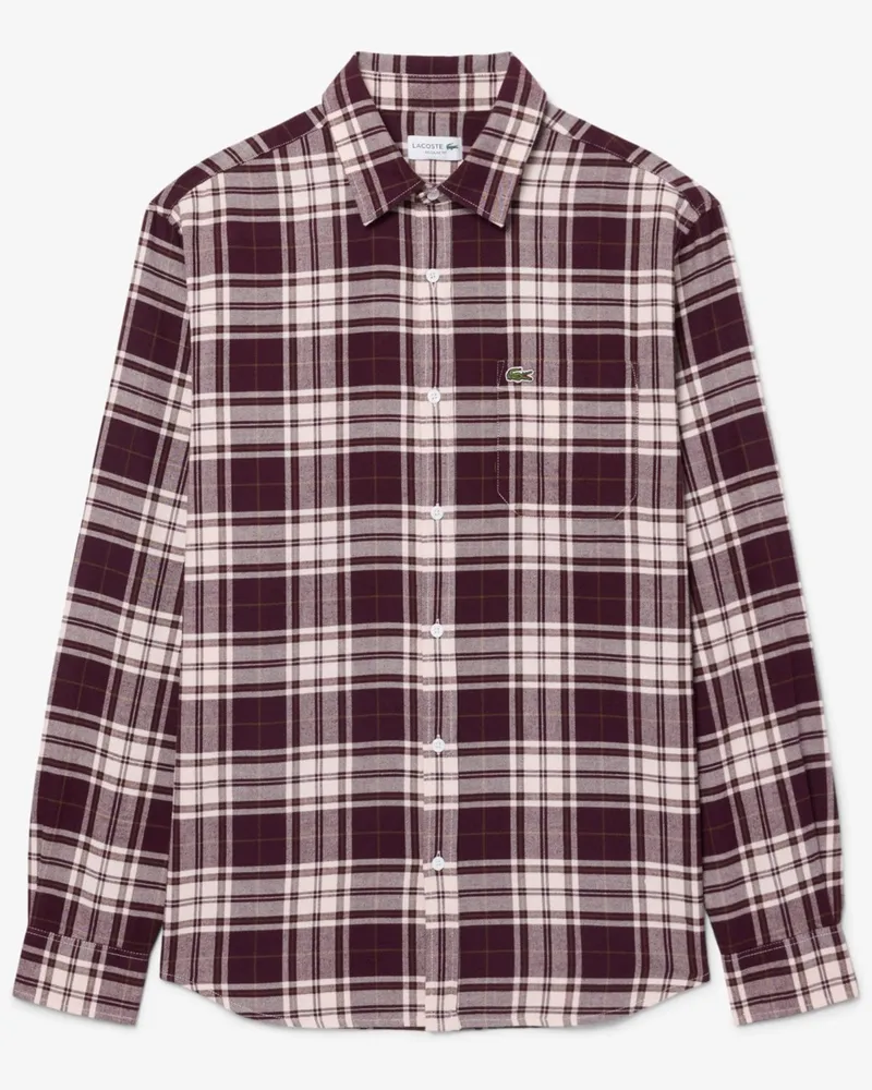 Lacoste Flanellhemd mit Check-Muster und Brusttasche, Regular Fit in Bordeaux
