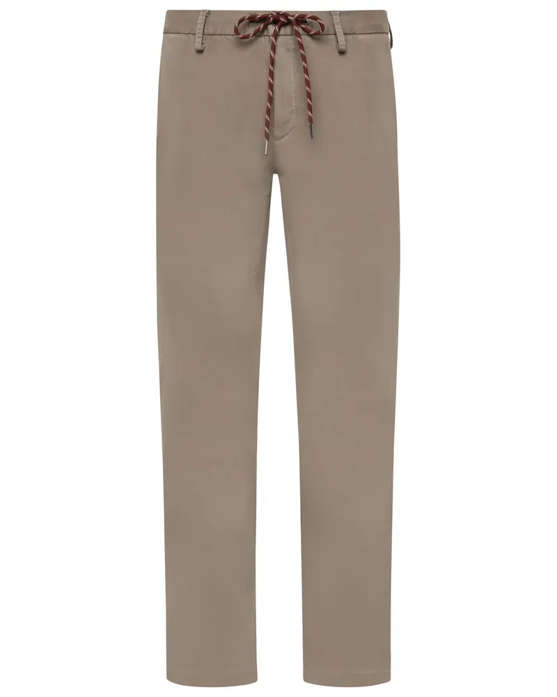 Alberto Stretch-Chino mit elastischem Bund und Kordelzug, Slim in Beige