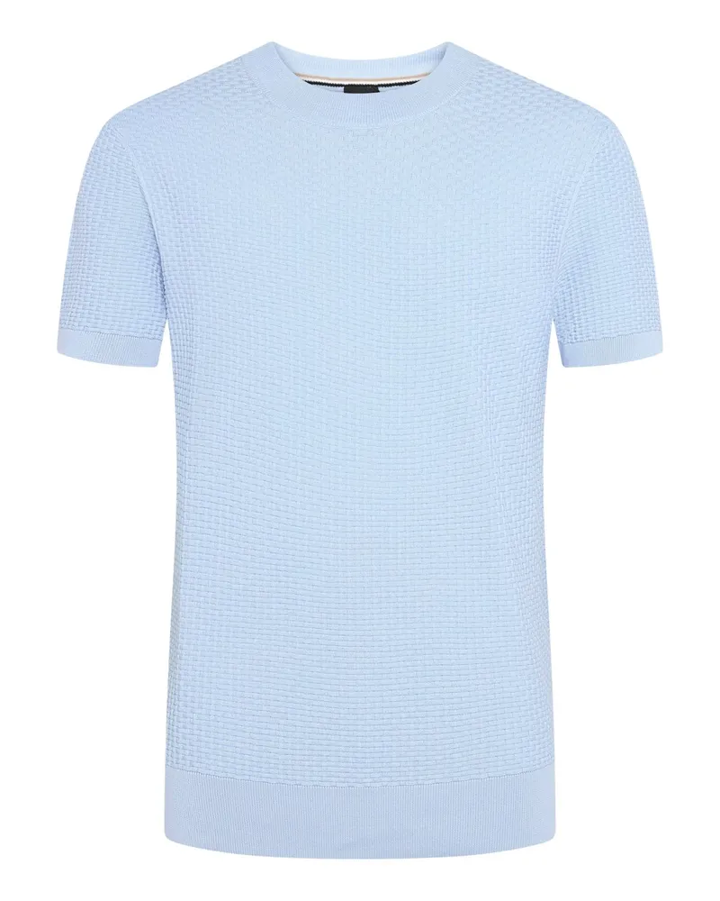 HUGO BOSS Strick-T-Shirt aus Baumwolle mit Rundhalsausschnitt in Hellblau