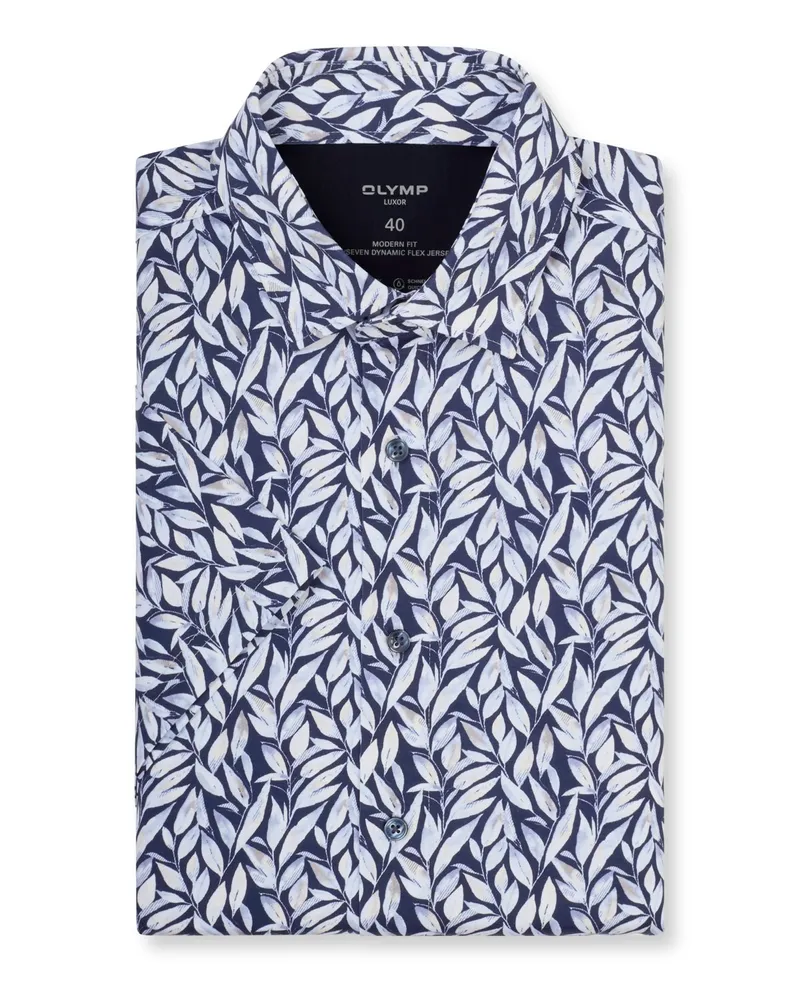 Olymp Luxor, Modern Fit, 24/Seven Dynamic Flex Jerseyhemd mit Print in Marine