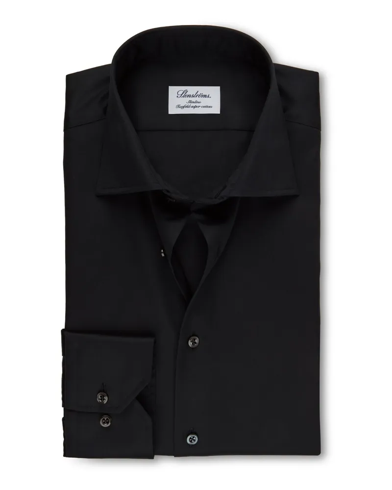 Stenströms Hemd in Twofold Super Cotton-Qualität, Slimline in Schwarz