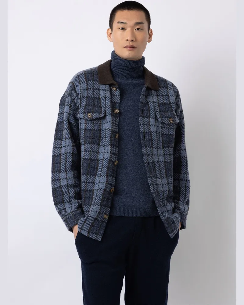 FTC Cashmere Overshirt aus Kaschmir mit Check-Muster in Marine