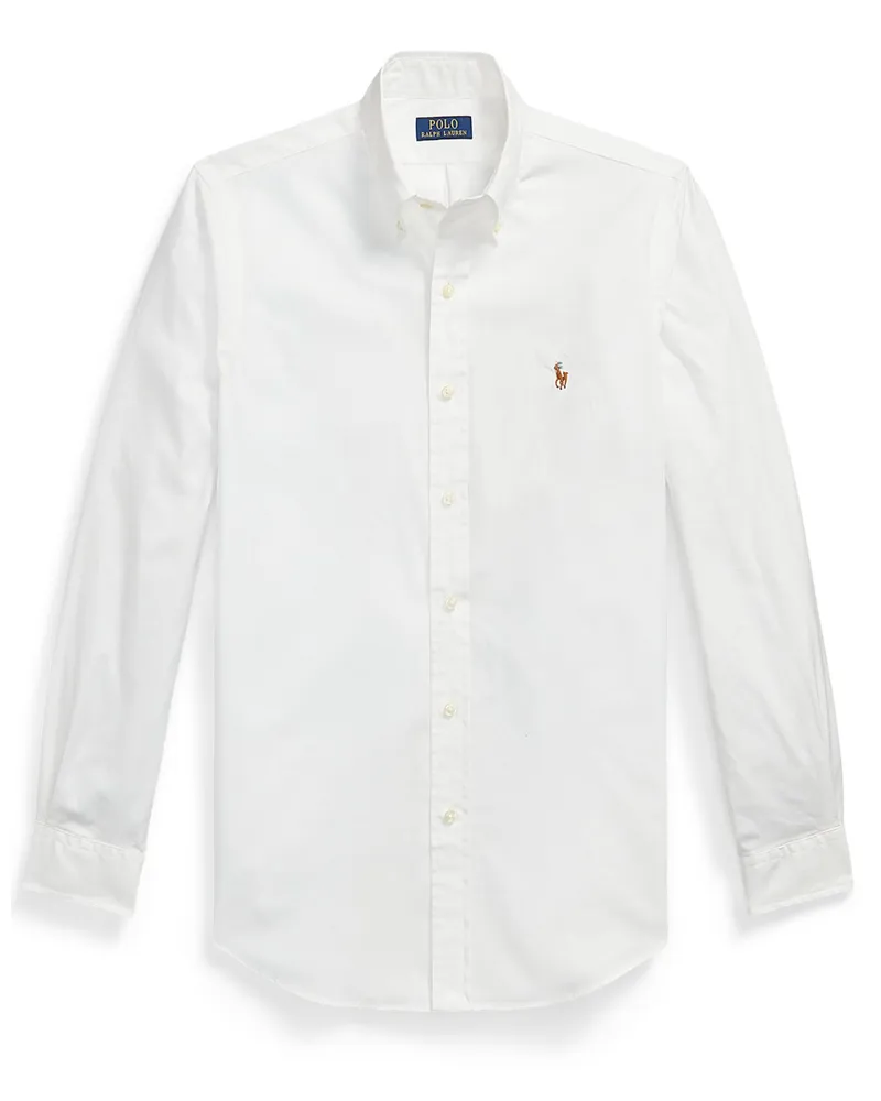Ralph Lauren Unifarbenes Custom Fit Oxfordhemd mit farbiger Pony-Stickerei in Weiß