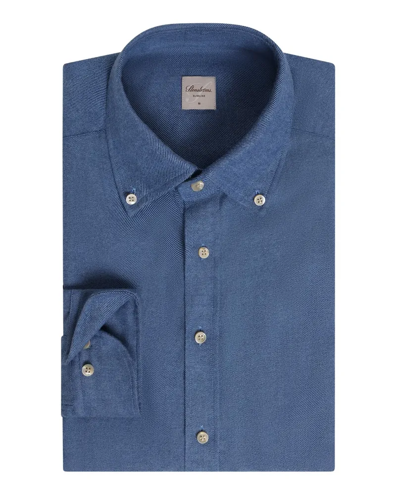 Stenströms Flanellhemd aus Twofold Super Cotton mit Button-Down-Kragen, Slimline in Blau