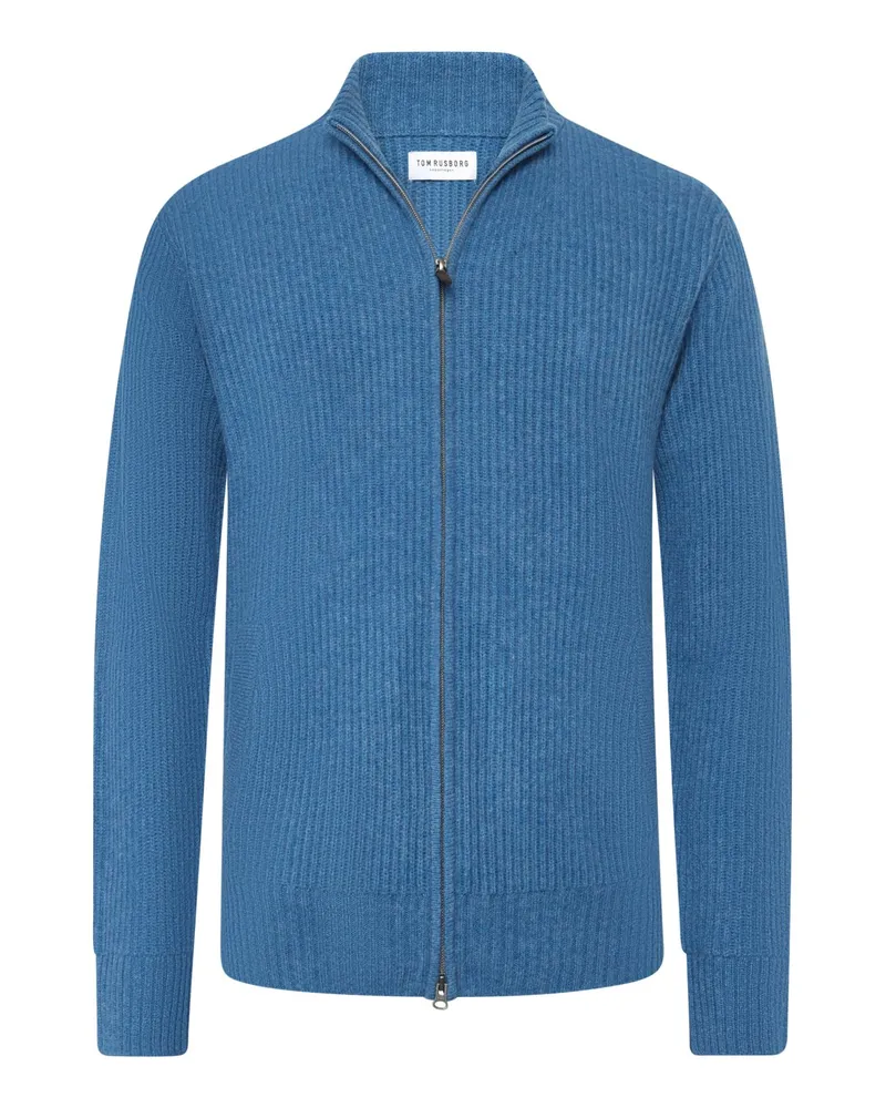 Tom Rusborg Kaschmir-Cardigan mit Zwei-Wege-Reißverschluss in Blau