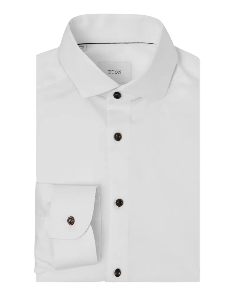 Eton Unifarbenes Twill-Hemd mit Kontrastakzenten, Slim in Weiß