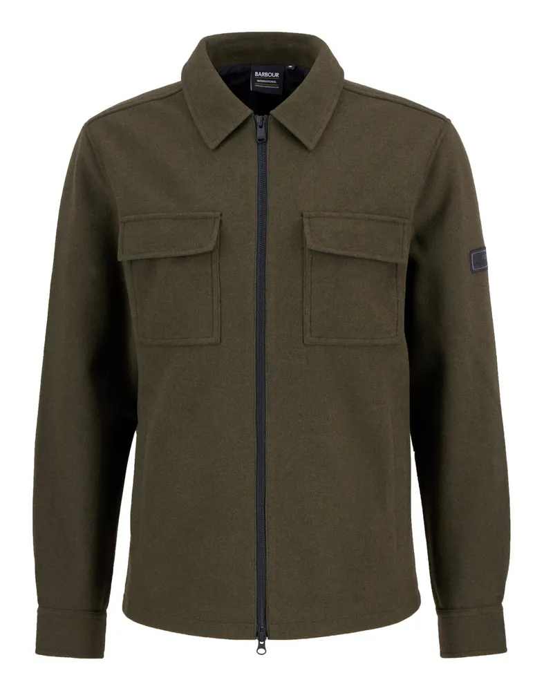 Barbour Gewalktes Overshirt mit gummiertem Label-Aufnäher, Regular Fit in Oliv