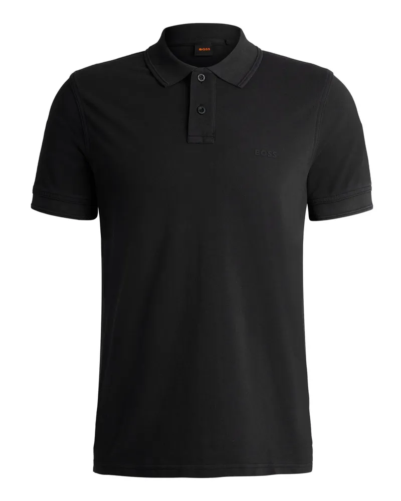 HUGO BOSS Piqué-Poloshirt mit gummiertem Logo-Emblem in Schwarz