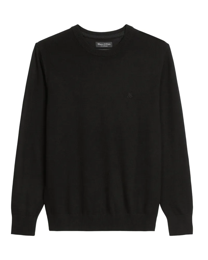 Marc O'Polo Pullover aus einem Wollgemisch mit Label-Stickerei in Schwarz