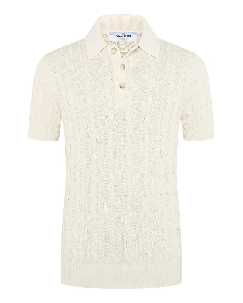 Gran Sasso Softes Strick-Poloshirt mit Zopfstrickmuster in Offwhite