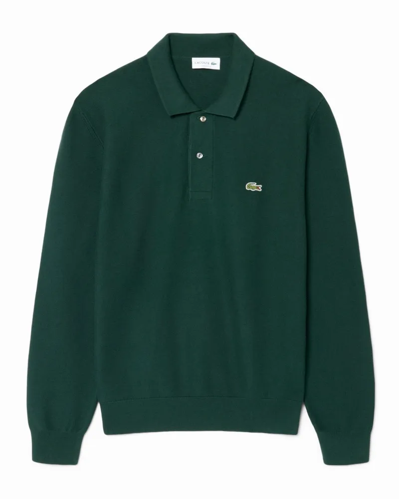 Lacoste Langarm-Poloshirt aus softem Baumwollstrick, Classic Fit in Tanne