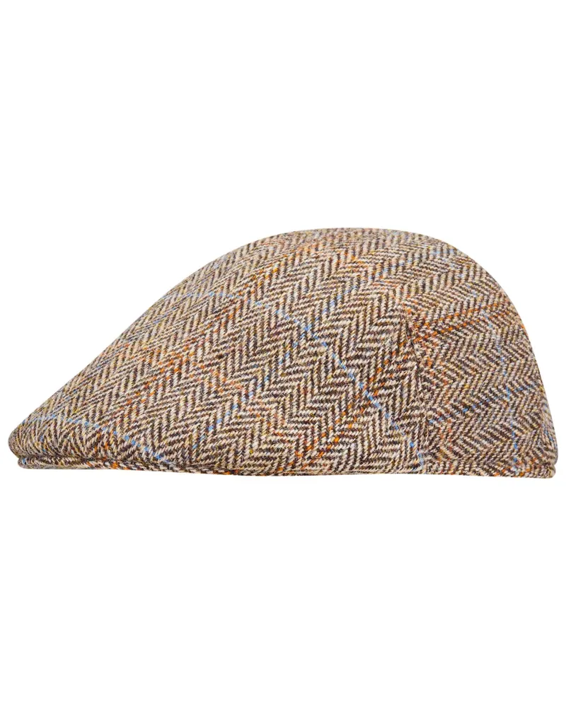 Wellington of Bilmore Gefütterte Schiebermütze mit Fischgrät-Muster aus Harris Tweed in Sand
