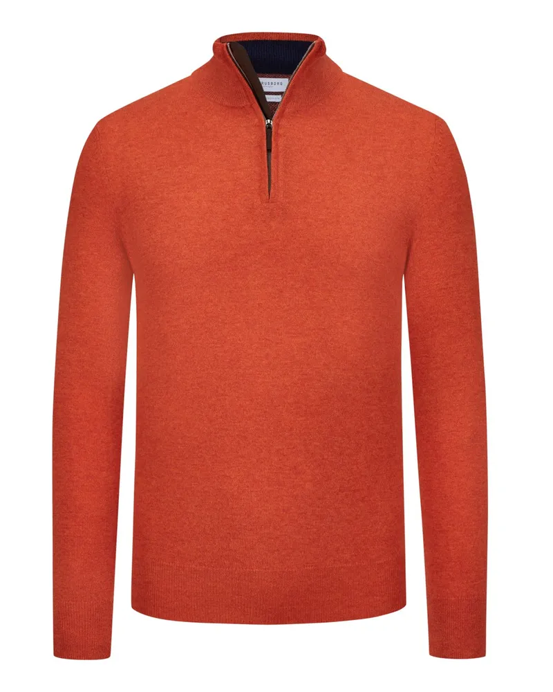 Tom Rusborg Softer Troyer aus Merinowolle und Kaschmir mit Ellenbogenpatches in Orange