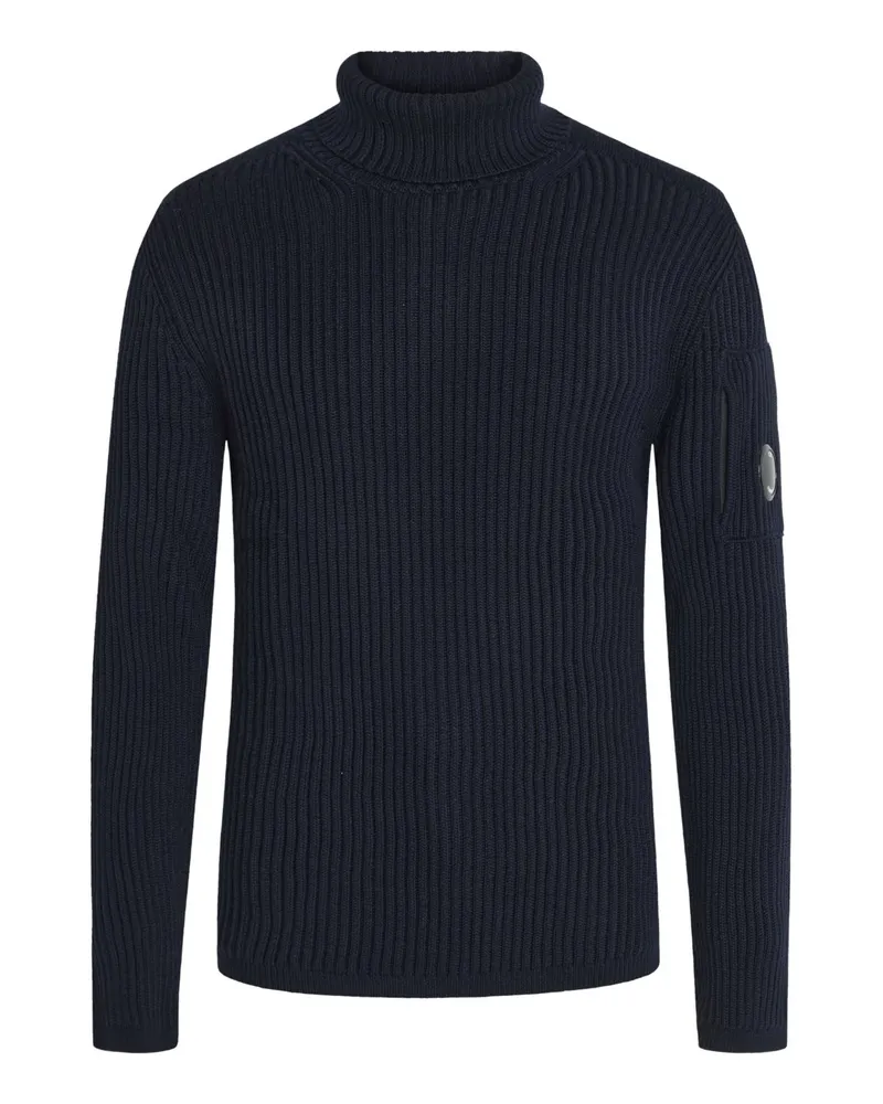 C.P. Company Rollkragenpullover aus einem Schurwoll-Mix und Logo-Patch in Marine
