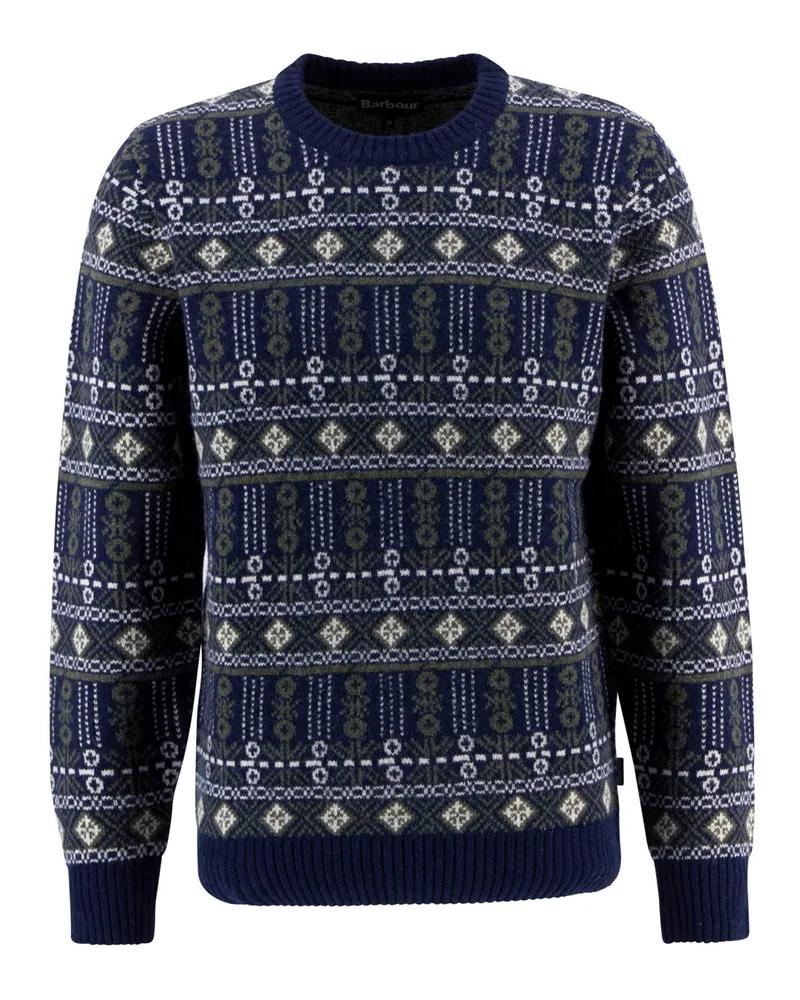 Barbour Pullover Grangetown mit Fair Isle-Muster aus Wolle in Marine