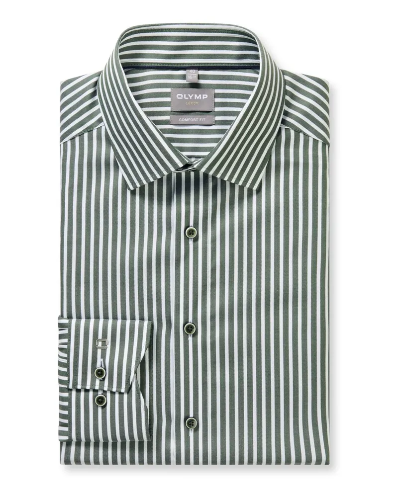 Olymp Luxor, Comfort Fit, Baumwollhemd mit Streifenmuster in Oliv