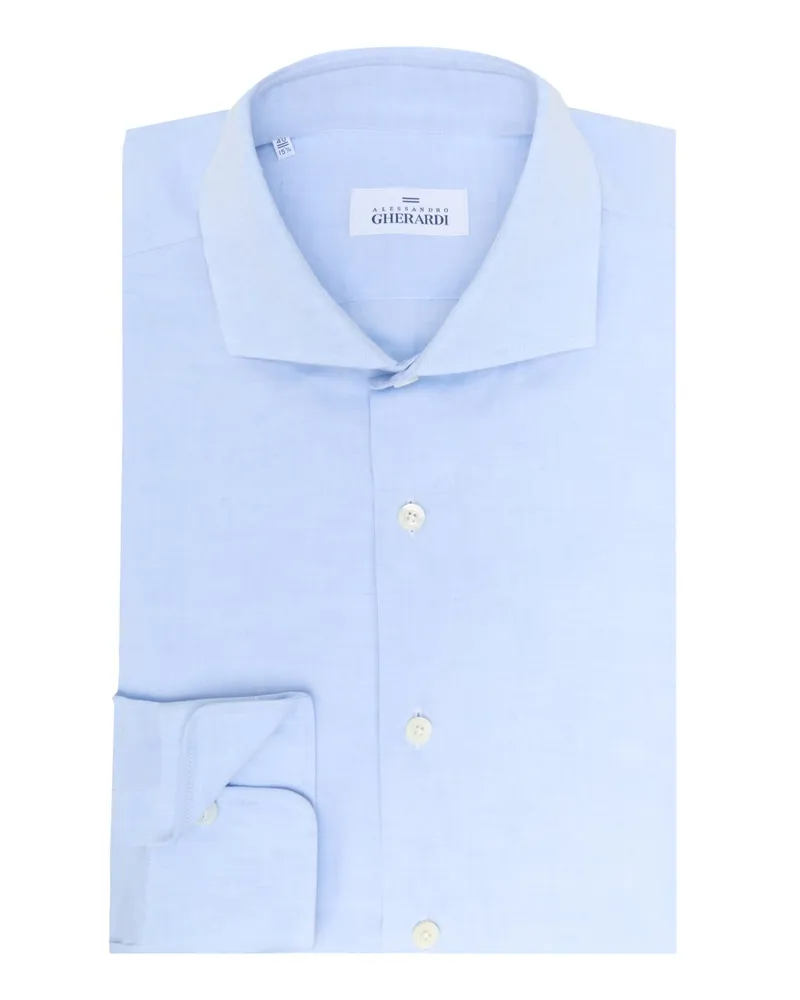 Alessandro Gherardi Hemd aus einem Baumwolle-Leinen-Mix mit Haifischkragen in Hellblau