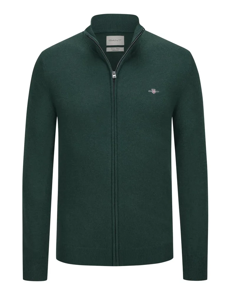 Gant Softe Strickjacke aus extrafeiner Lammwolle mit Zip in Tanne