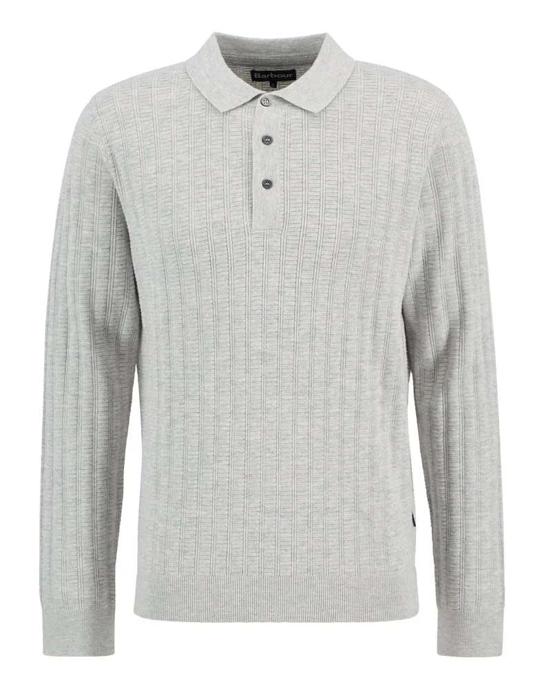 Barbour Strick-Poloshirt aus einem Woll-Mix mit Waffelstruktur in Grau