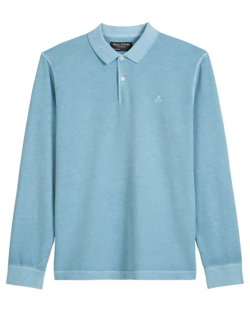 Marc O'Polo Langarm-Poloshirt in Washed-Optik, Regular FIt in Hellblau