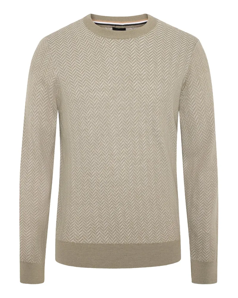 HUGO BOSS Softer Pullover mit O-Neck und Fischgrätstruktur in Grün