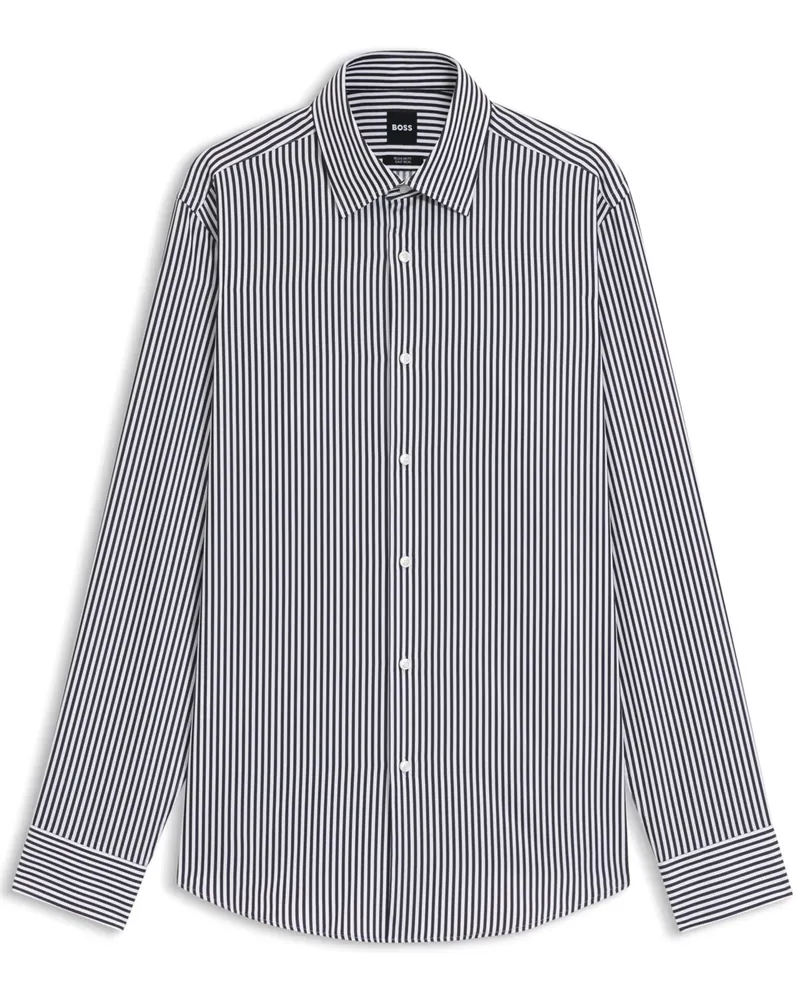 HUGO BOSS Bügelleichtes Baumwollhemd mit Streifen, Regular Fit in Marine