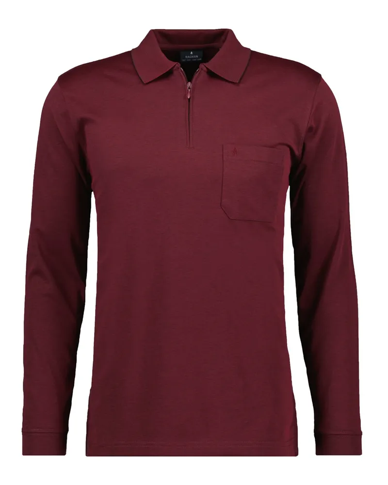 Ragman Langarm-Poloshirt mit Micropima-Baumwolle und Zip in Bordeaux
