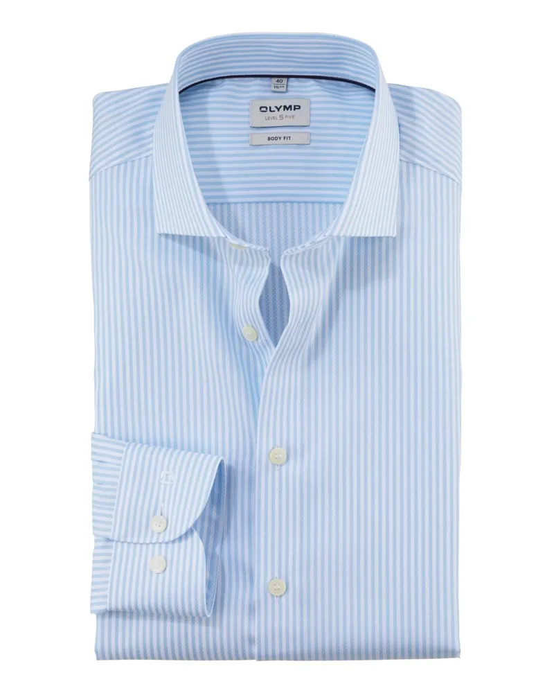 Olymp Level Five, Body Fit, Strukturiertes Baumwollhemd mit Streifen in Hellblau