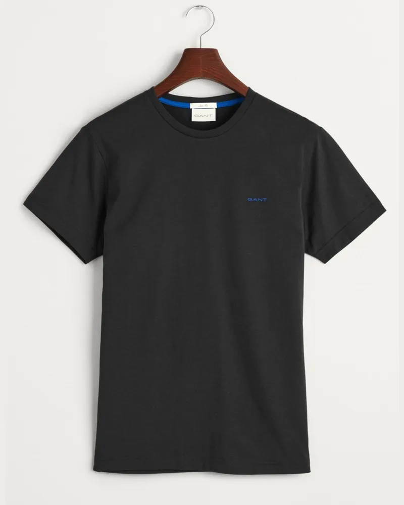 Gant Baumwoll-T-Shirt mit Logostickerei in Schwarz