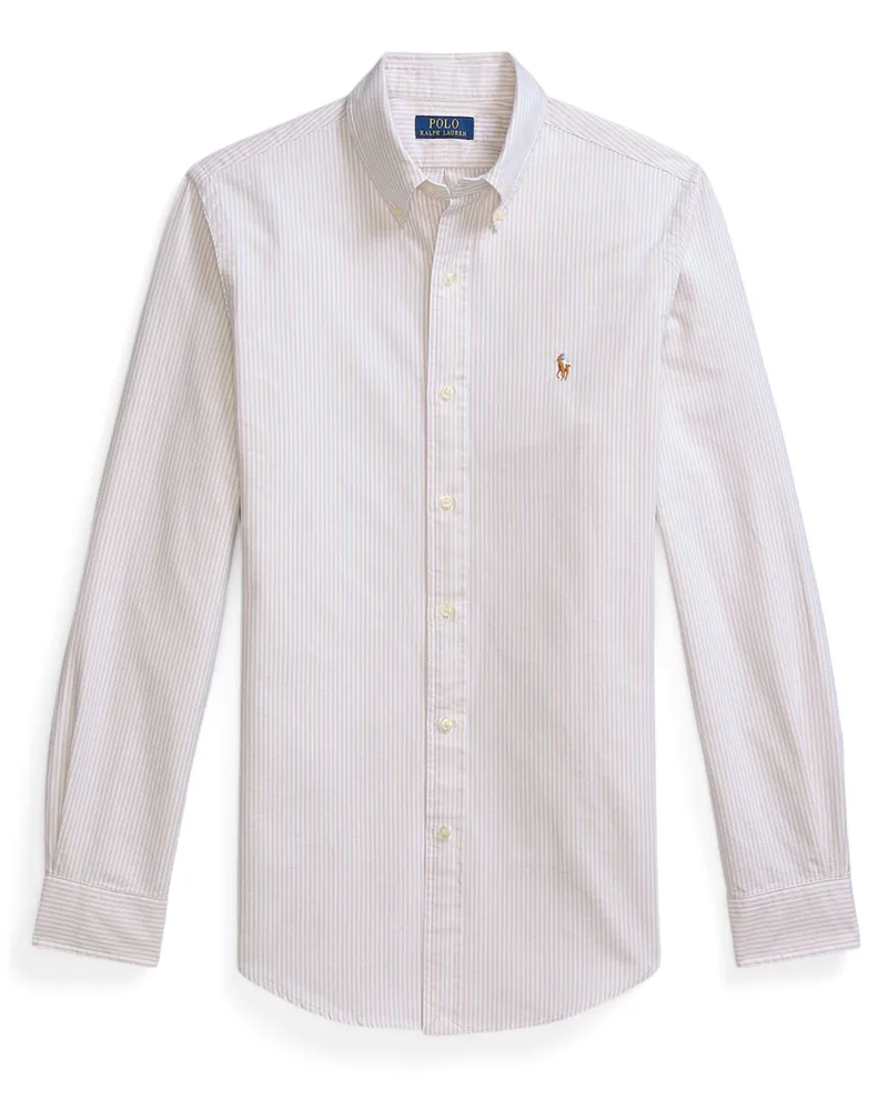 Ralph Lauren Oxfordhemd mit Streifenmuster und Logo-Stickerei, Custom Fit in Offwhite