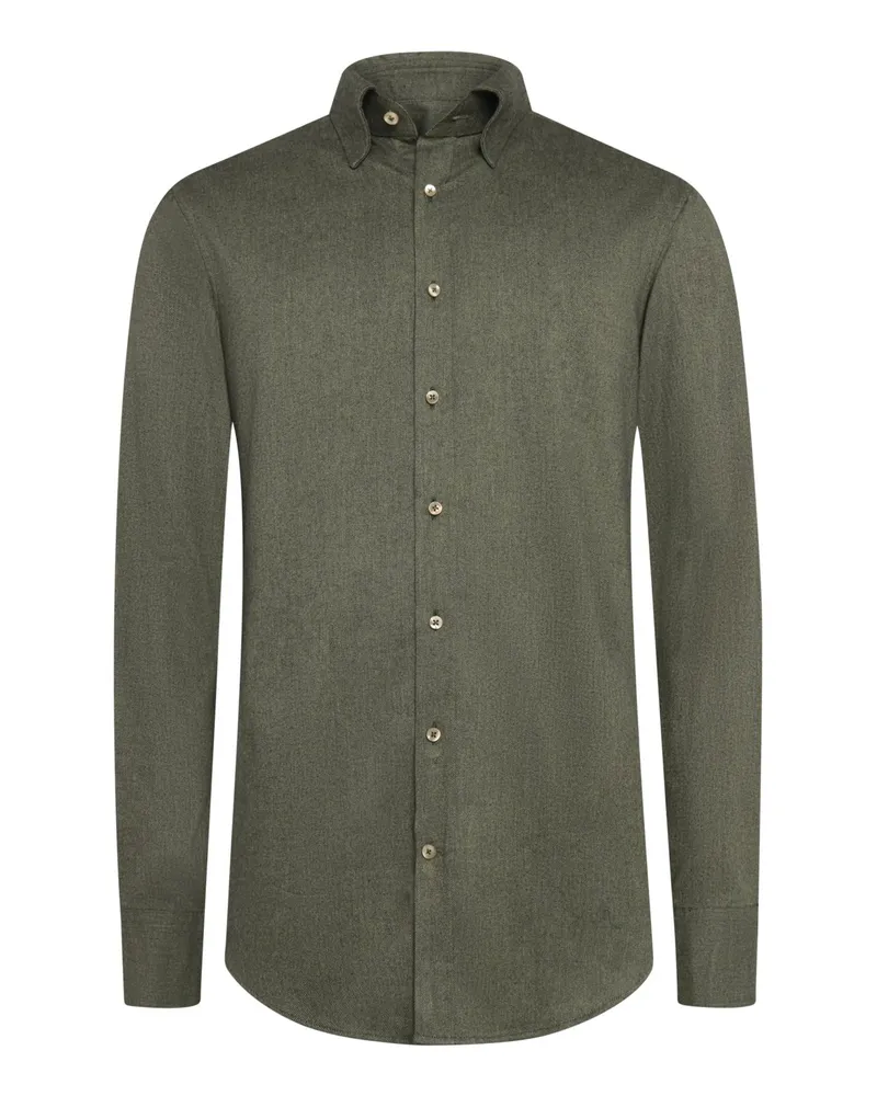 Stenströms Softes Flanellhemd aus Twofold Super Cotton, Slimline in Oliv