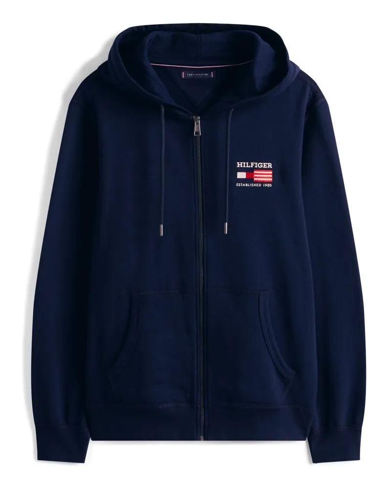 Tommy Hilfiger Sweatjacke mit Kapuze und Logo-Aufnäher in Marine